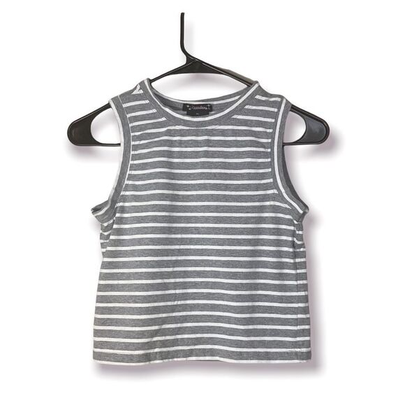 𝅺Xtraordinary Gray White Striped Girls Sleeveless Tank Top - Picture 1 of 6